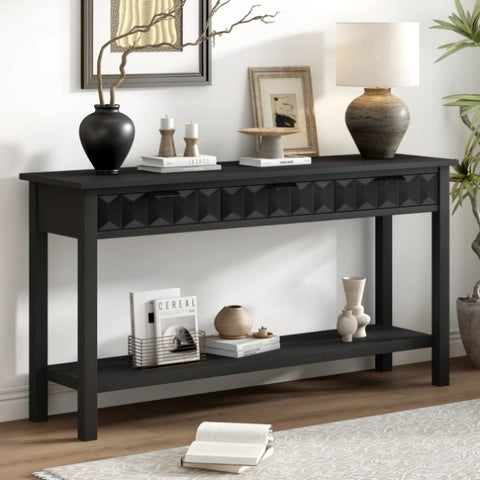 ZUN U_STYLE Fir Veneer Modern Stylish Console Table with Honeycomb Design,Suitable for Study,Entryway, N711P230811B