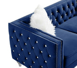 Navy Blue,-seater Sofa, Velvet Crystal Buckle Upholstery Sofa, Crystal Feet, Removable Cushion, 00012055