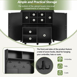 ON-TREND Farmhouse 4-in-1 Hall Tree with Barn Doors, Movable Bench with 7 Hanging Hooks and Shoe N721P205788B