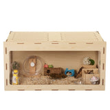 ZUN Wooden Hamster Cage Small Animals House, Acrylic Hutch for Dwarf Hamster, Guinea Pig, Chinchilla, W2181P151889