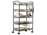 Black 5-Tier Mesh Rolling Cart with 5 Baskets & 5 Hooks, Lockable Universal Wheels 84640664