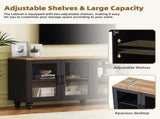 ON-TREND Farmhouse TV Stand with Tempered Glass Doors for TVs Up to 70", Versatile Sideboard with N721P206052B