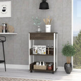 ZUN White and Dark Walnut 1-Drawer 2-Shelf Kitchen Cart with Caster B06280136