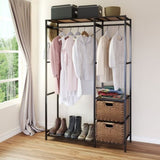 Acacia Wood Garment Racks with Shelves 2 Wicker Drawers and 4 Hooks Heavy Duty Closet Organizer for W2391P289978