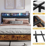Full Size Bed Frame with Storage Headboard, Metal Platform Bed Frame with 4 Storage Drawers and W3107P253711