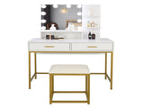 Large Vanity Set with 10 LED Bulbs, Makeup Table with Cushioned Stool, 3 Storage Shelves 2 Drawers, 09207854