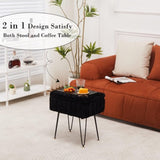 Faux Fur Storage Ottoman Vanity Stool with Metal Legs, Anti-Slip Feet, and Hidden Storage, 16.5" x 03652854
