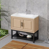 36" Bathroom Vanity White Ceramic Sink & Hot and Cold Faucet , Freestanding Bathroom Cabinet W688P224379