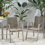 ZUN Outdoor Modern Aluminum Dining Chair with Rope Seat , Silver and Taupe 64679.00SIL