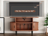 Large Round Record Player Stand with Charging Station & USB Ports, Record Storage Cabinet, Mid W2641P442531