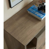 Compact display storage sideboard bookcase cabinet two door four open shelves metal knobs wooden B107P320791