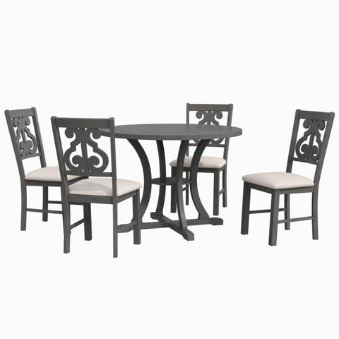 ZUN 5-Piece Round Dining Table and Set with Special-shaped Legs and an Exquisitely Designed Hollow 25692411