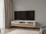 White and Natural Oak TV Stand with 2 Doors and Open Storage B062P290286