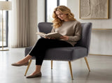 Printed Cloth Accent Chair, Armless Slipper Chair with Metal Legs, Modern Upholstered Side Chair for B2735P510457