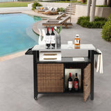 Outdoor Kitchen Wicker Island Rolling Cart & Storage Cabinet, Wheels and Stainless Steel Extended W640P256897