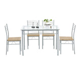 ZUN [110 x 70 x 76cm] Iron Glass Dining Table and Chairs Silver One Table and Four Chairs MDF Cushion 95820991