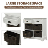 Rustic Storage Cabinet with Two Drawers and Four Classic Rattan Basket for Dining Room/Living Room 05936354