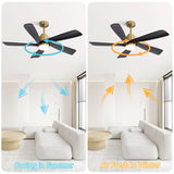 ZUN 52 Inch Ceiling Fan With Dimmable LED Light 5 Solid Wood Blades Smart Remote Control Reversible DC W934P200096