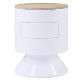 White High Gloss and Natural 1-drawer Drum Nightstand B062P185684