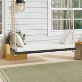 TOPMAX Patio Wooden Swing Chair, Hanging Porch Swing Bench with Cushion&Pillows, 10.8Ft Hemp Ropes N717P210136D