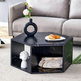 ZUN Hexagonal MDF coffee table, characteristic pattern stickers, multi-hole design to give more storage W1151P200318