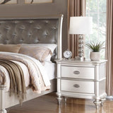 Classic Bedroom Elegant Nightstand Beige / White Finish or Antique Silver 2-Drawers Bed Side Table B01148019