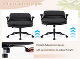 Criss Cross Chair with Flip-Up Arms, Faux Leather Cross Legged Office Chair with Adjustable Height & 78183198