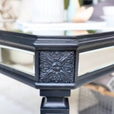 Silver Mirrored Coffee Table, Black Vintage Carved Wooden, Rectangle Glass Tea Table with Mirrored 12893782