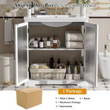 30" Modern Bathroom Vanity with Ceramic Sink, Bathroom Vanity Cabinet with Tempered Blurred Glass N817P279904W