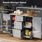 K&K Rolling Kitchen Island with Storage, Kitchen Cart with Rubber Wood Top, 3 Drawer, 2 Slide-Out WF316599AAG
