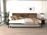Twin Daybed with Trundle, Farmhouse Daybed Frame with Sliding Barn Door Headboard and Charging 09515371
