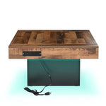 ZUN ON-TREND 31.4'' x 31.4'' Farmhouse Coffee Table with 2 USB Ports and Outlets, Brown Spliced Wood N721P189320B