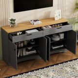 ON-TREND Farmhouse TV Stand with 2 Drawers for TVs Up to 70", Versatile Wood Grain Sideboard with N721P245732E