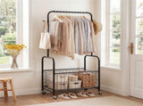 3-in-1 Rolling Clothes Rack with Storage Basket & Hooks, Metal Garment Rack for Laundry Bedroom 30051381