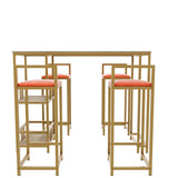 Bar table and chair five piece set, gold frame, multi-layer tabletop, chair cushion and backrest W3064P245383
