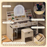 47.2" Makeup Vanity Mirror and Light, Vanity Desk Cushioned Storage Stool, Dressing Table 41364070
