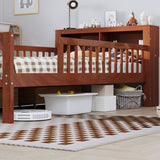 Twin Size Bed with Headboard Storage Rack, Two Under-Bed Drawers, Three-Side Guardrails for Safety N733P272374D