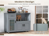 Gray Kitchen Island Cart with Microwave Shelf, Drawer & 2-Door Cabinet, 360&deg Swivel Casters 23092049