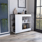 ZUN Nigella Kitchen Cart, Two Storage Shelves, Four Casters, Three Side Shelves -White / Dark Brown B20092044