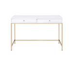 ZUN White High Gloss and Gold 2-drawer Writing Desk B062P184570