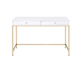 ZUN White High Gloss and Gold 2-drawer Writing Desk B062P184570