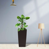 Square Planter for Indoor or Outdoor Use, 22-Inch High Faux Rattan Design Flower Pot with Automatic W3213P311469