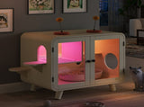 Cat Hidden Litter Box Enclosure with RGB LED Light, Cat House with Stairs and Cat Pom-pom Toys for N704P419240A