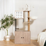 Cat Tree with Litter Box Enclosure - Modern Cat Condo with Scratching Posts, Feeding Bowl & W1687P304380