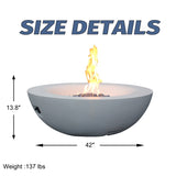 42 Inch Outdoor Concrete Propane gas Fire Pit bowl in Antique white color W2620P182362