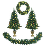 ZUN 4 Pieces Christmas Decoration Set with Garland Wreath and Entrance Trees 60546859