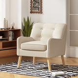 Mid-Century Modern Armchair - Tufted Fabric Accent Chair with Solid Wood Legs for Living Room, N767P257565B