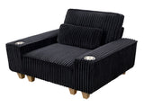 Black Deep Seat Corduroy Armchair with Brushed Stainless Steel Cup Holder and Decorative Pillow, 95174272