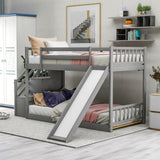 ZUN Twin over Twin Bunk Bed with Convertible Slide and Stairway, Gray 26808644