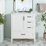 30" White Bathroom Vanity with Sink Combination Set, Bathroom Storage Cabinet with Soft Close Door, N729P177787K